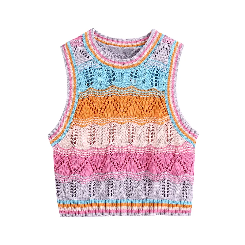 

Hollow Sleeveless Women's Tank Tops Summer Patchwork Fahsion Short Camis For Lady 2021 O-neck Slim Vintage Camis Girl