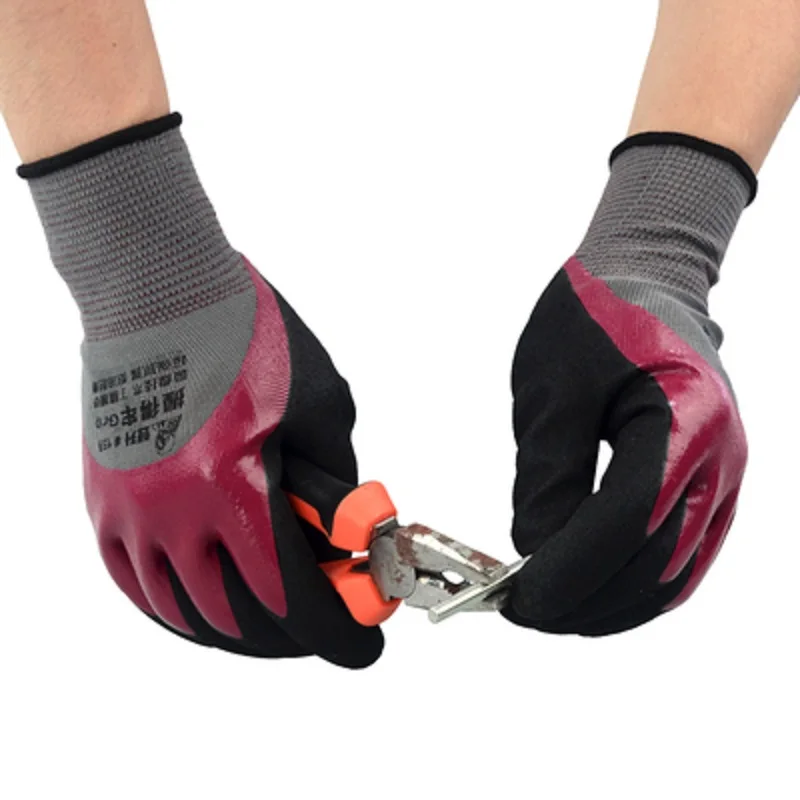 

Protection Gloves for Work Nitrile with Good Grip Dipping Abrasive Palm Non-slip Wear-resistant Water-proof Mechanician