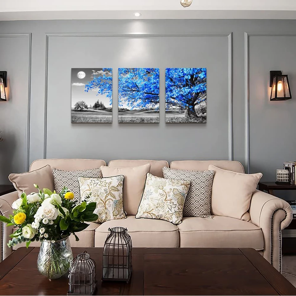 3 Шт. 5D Алмазная живопись Голубое дерево луна пейзаж DIY полный квадрат 3D вышивка мозаика стразы крестиком.