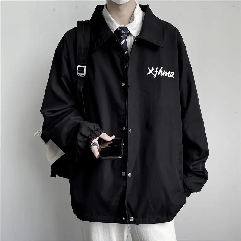 

Мужская куртка, новинка 2022, красивая куртка с воротником на пуговицах и лацканами, корейский тренд свободного покроя, в стиле хип-хоп, Япония...