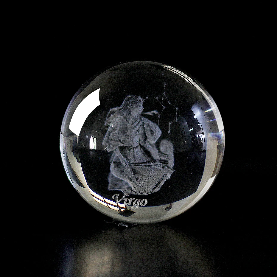 Virgo 60 MM 3D Zodiac Sign Star Crystal Ball Laser Engraved Glass Sphere Crystal Craft Home Decor Birthday Gift Ornament - Цвет: Virgo