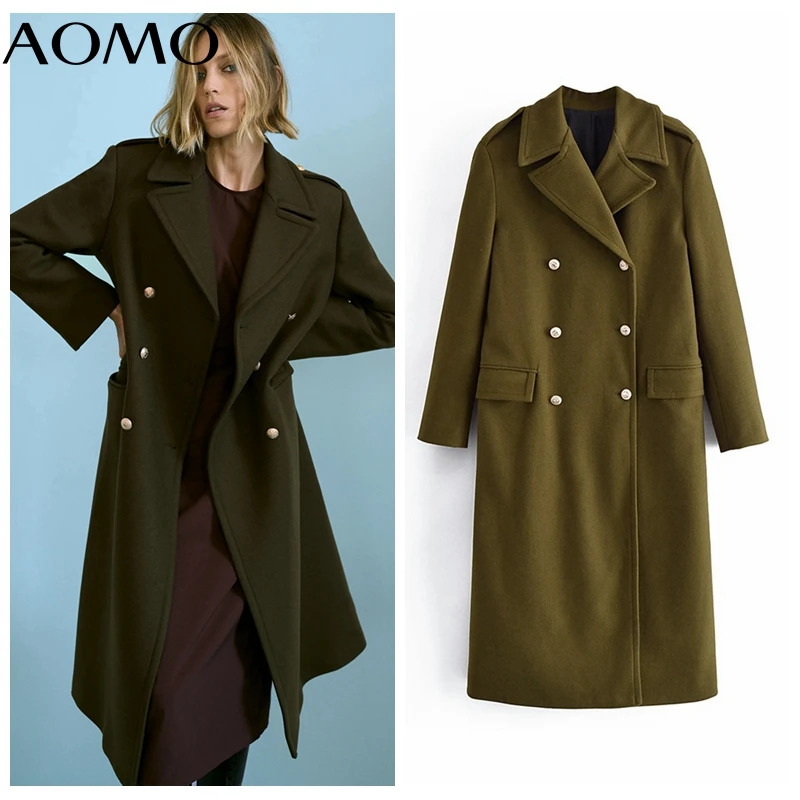 

Женское зимнее пальто AOMO, элегантное толстое теплое шерстяное пальто Эми зеленого цвета, винтажное офисное пальто с карманами, длинное паль...