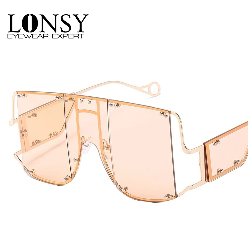 

Женские солнцезащитные очки LONSY, большие квадратные очки в винтажном стиле с плоским верхом и прозрачными линзами, очки без оправы