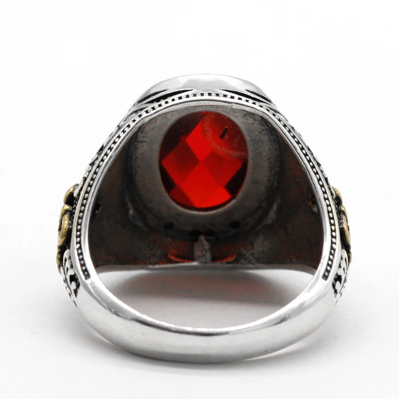 Мужской комплект колец из серебра 925 пробы с овальным натуральным красным
