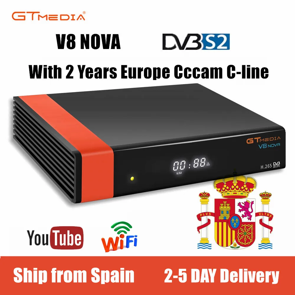 Спутниковый ресивер GTMEDIA V8 Nova DVB-S2 2 года Cccam 7 clines HD 1080P Поддержка H.265 Французский Испанский Великобритания Германия декодер