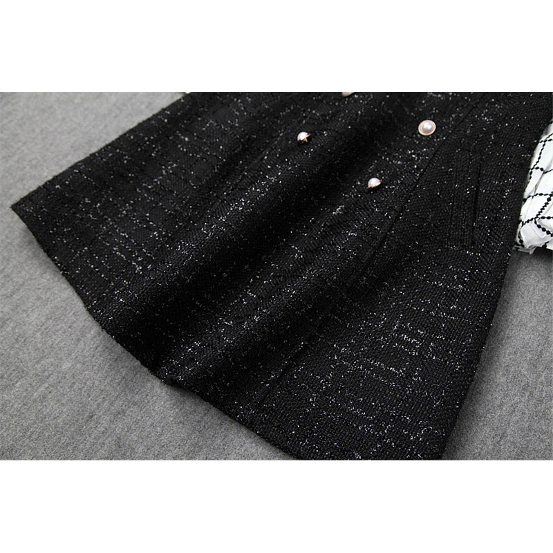 

2020 New Spring Runway Women High Quality Fashion Bowknot Ruffle Neck Plaid Patchwork Casual Short Tweed Woolen Dress