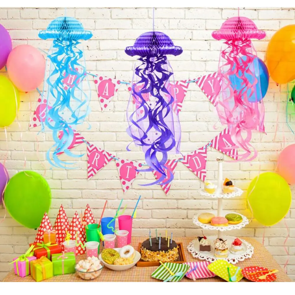 Висит сота медуз Украшение DIY Бумага фонари под морской русалки вечерние Русалка