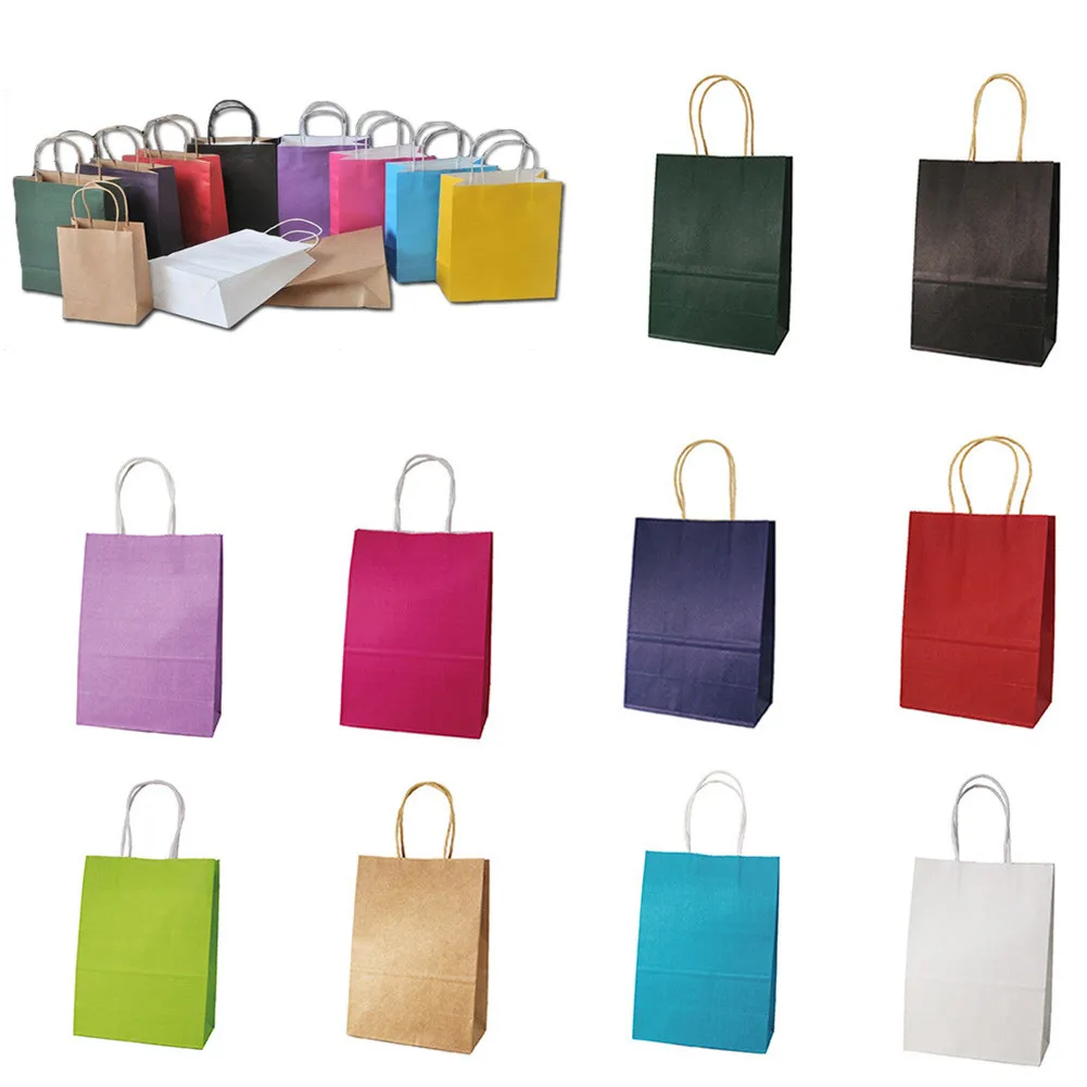 

Practical Kraft Party Paper Carrier Bag 10 Colors Wedding Treat With Handle Gift Loot Bags Solid Color Simplicity Shopping Case