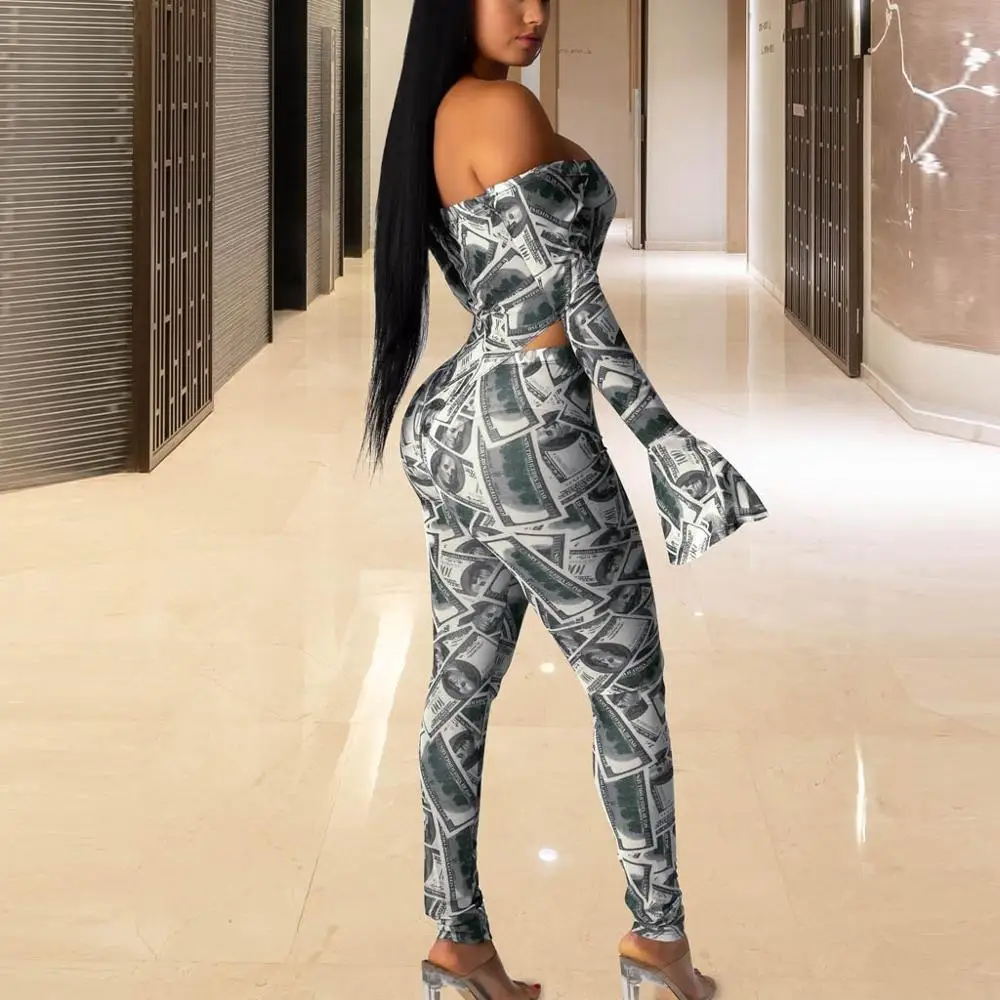 Женский комбинезон с принтом долларов Adogirl облегающий сетчатый открытыми