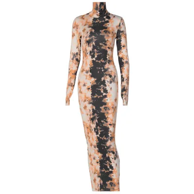 

Women's Dresses Fall Sexy 2021 Long Sleeve Tie Dye Print Dress Autumn Winter Women Fashion Street Wear Party Elegant Long Dress
