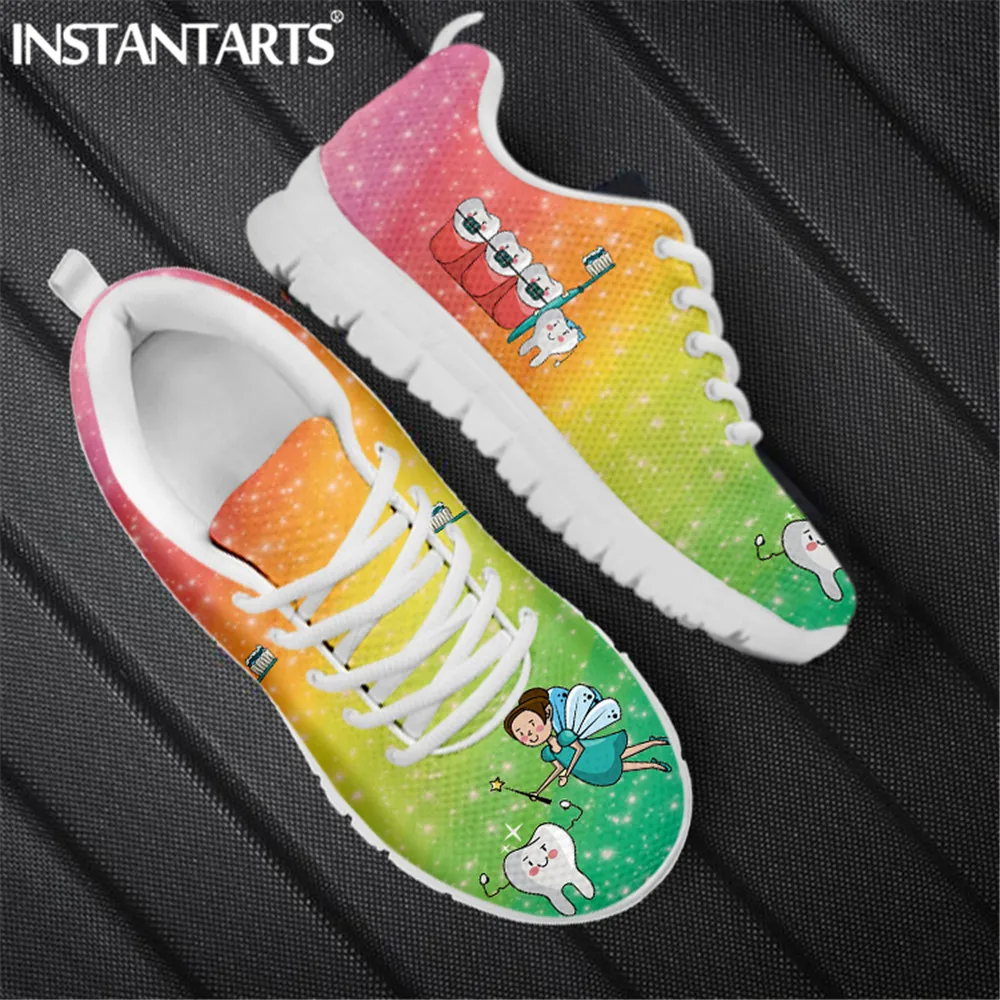 

INSTANTARTS Pretty Gradient Galaxy Design Cartoon Tooth Angel Pattern Women Flat Shoes Winter Warm Soft Casual Sneaker Zapatos