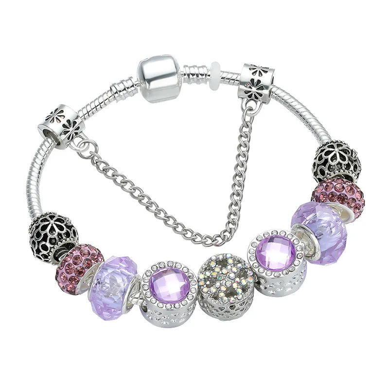 

Opal Crystal Colorful Beads Pan-Style Bracelets Silver Plated Bangles Fit Original Charms Pan Beads For Jewelry Making