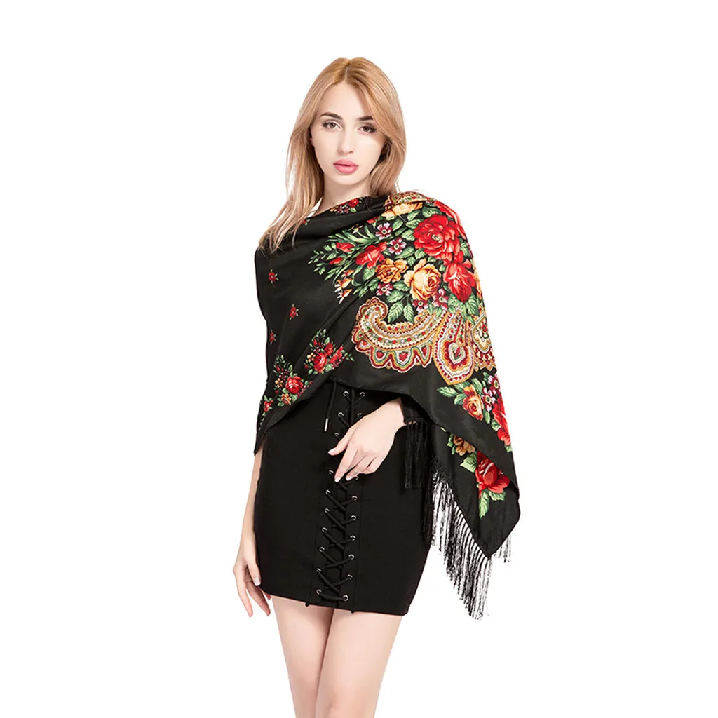 Женский винтажный шарф в этническом стиле осенне зимний длинный красный