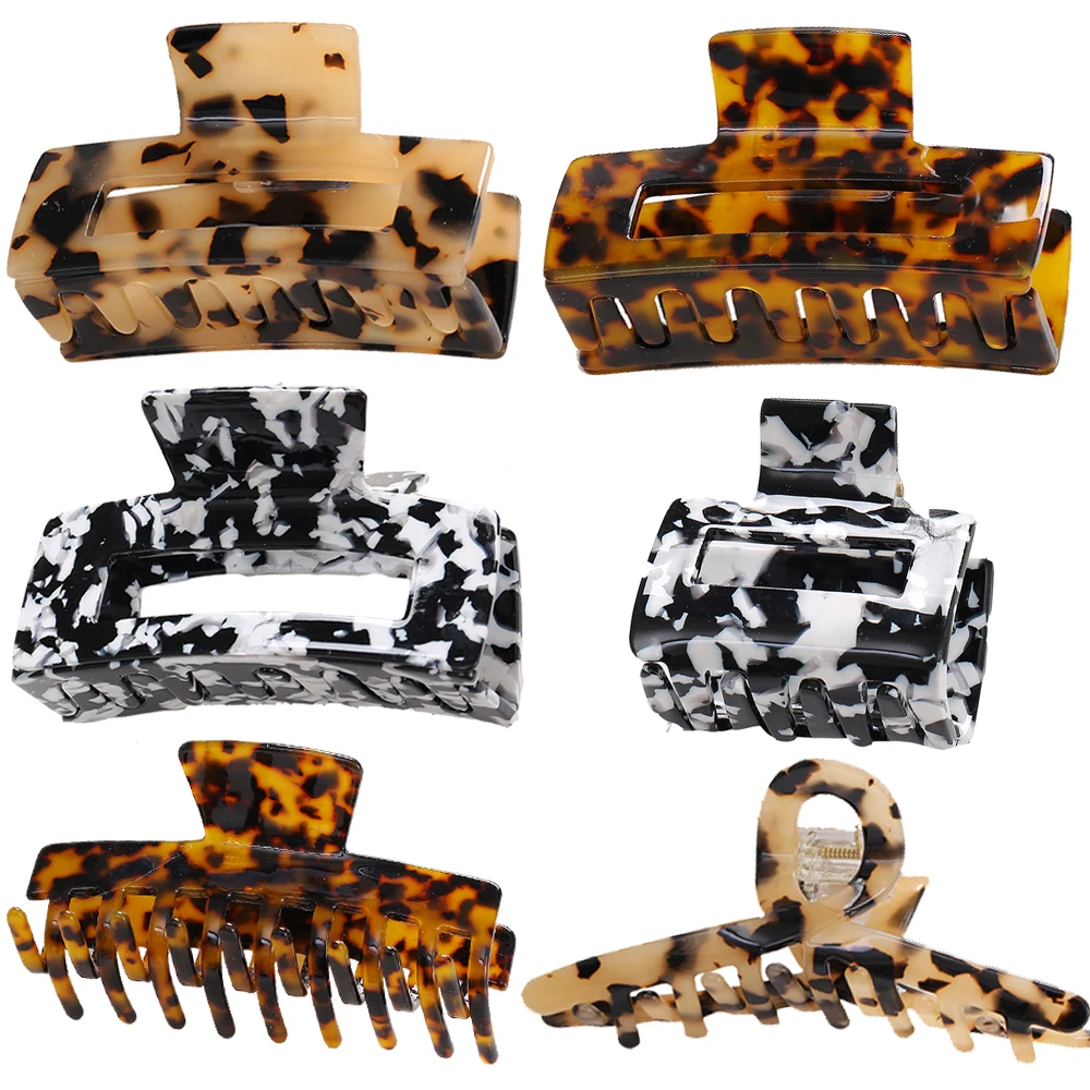 

Korean Geometric Acetate Hair Claws Big Size Square Hair Crabs Clip Leopard Grain Hair Clamps For Women Fashion Hair Accessories