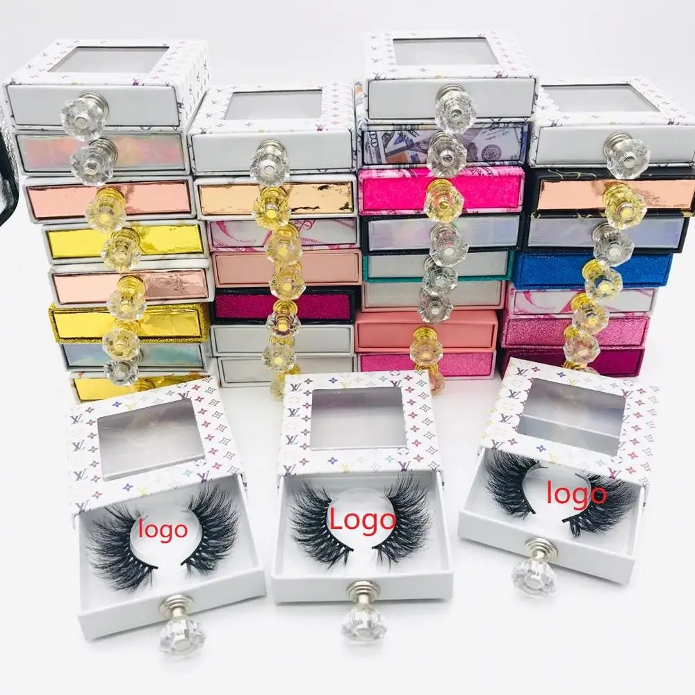 

Free Logo Wholesales Crystal Handle NEW 25mm False Eyelashes Packaging Box Lash Boxes Fake 3d Mink Lashes Glitter Case