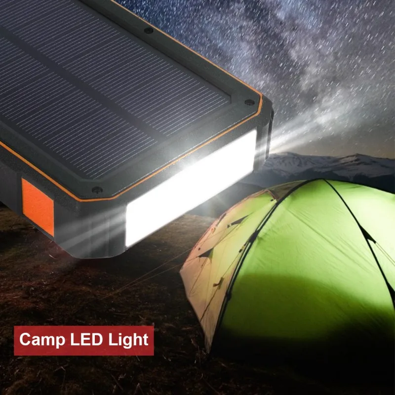 

Portable Battery Charger 90000mAh Dual-USB Waterproof LED Light Solar Power Bank