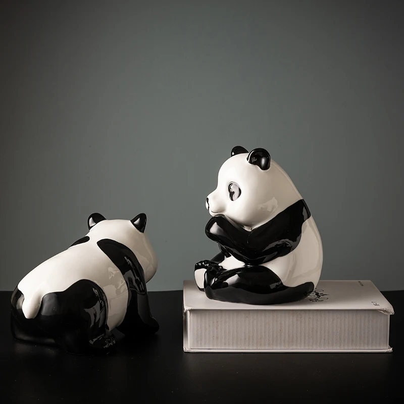 

Porcelain Figurine Panda Statue Animal Figurine Office Table Shelf Home Hotel Decoration Handmae Ceramic Chinese Collectible Art