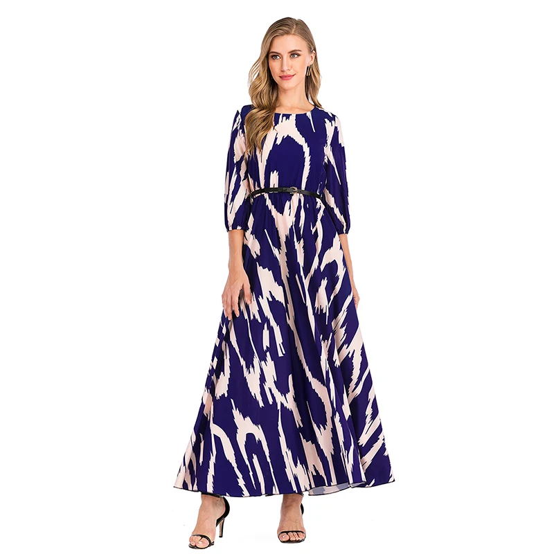

Queen Elegant Beach Blue Print Maxi Dress for Women Fashion Girl Boho Long-sleeve O-neck Long Dress Party Dresses Vestido DROWYD
