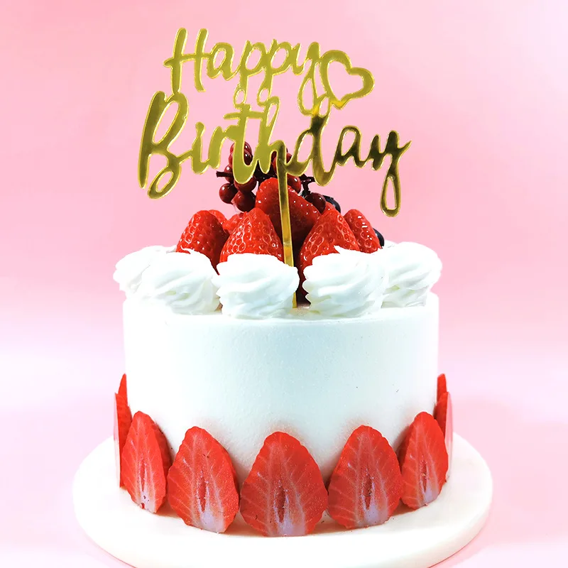 12 шт. украшения для торта на день рождения акриловые золотистые черные