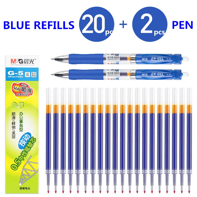 2 pens and 20refill M& G K-35 0,5 мм Тип пуш-ап с чернилами стандартных цветов студенты офис специальная ручка 12 шт./кор - Цвет: 2 pens and 20refill