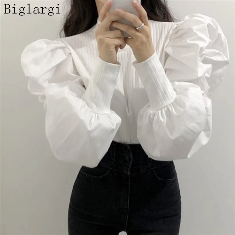 

Рубашка с длинным рукавом 2022, винтажная блузка, женские корейские топы с пышными рукавами, элегантные рубашки, женские модные блузки, весна-...