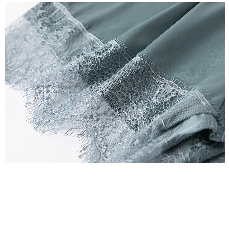 

Casual Spring New Nightgown Lounge V-Neck Sleepwear Lace Trim Pajamas Suit Sexy 4PCS Sleep Set Lady Loose Kimono Robe Gown