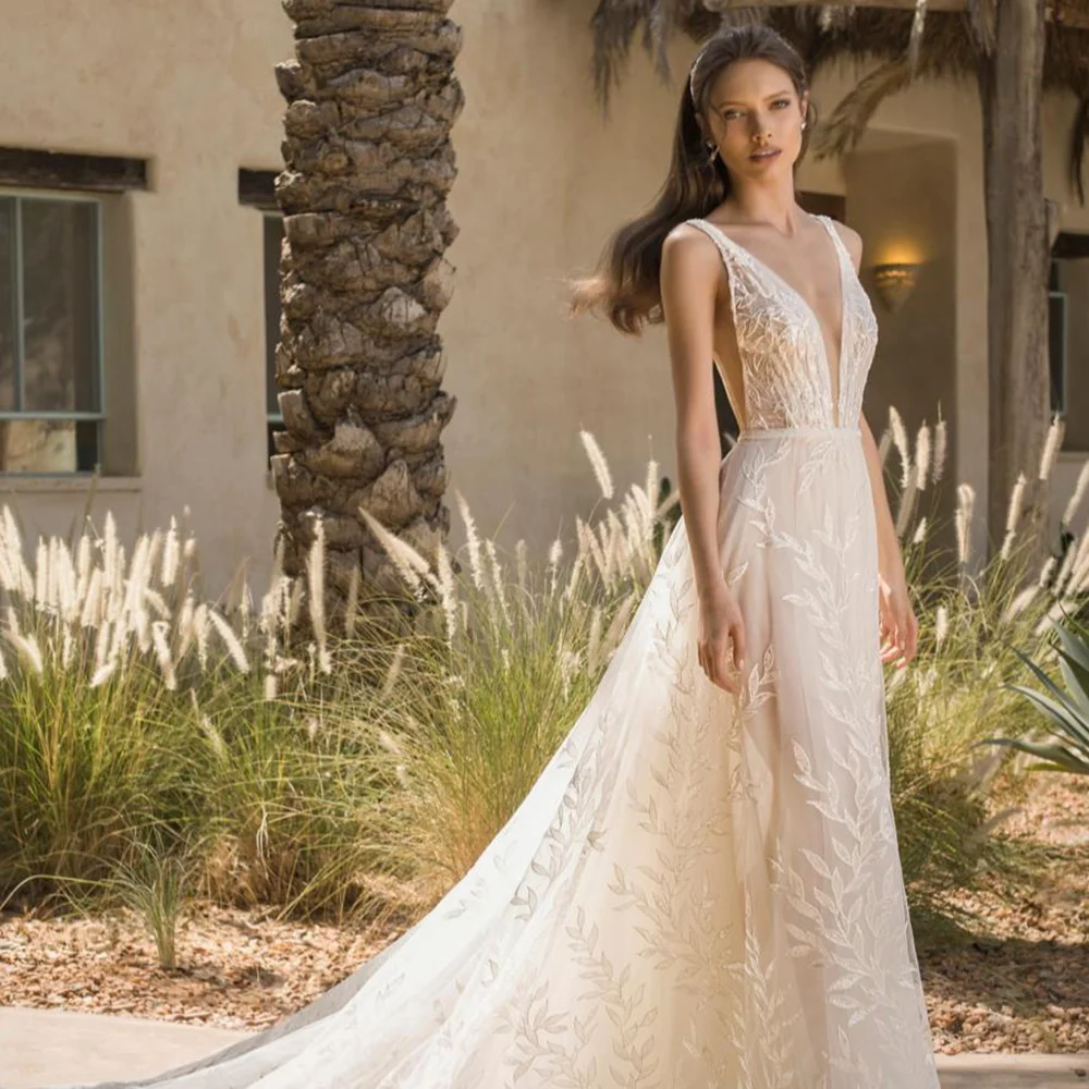 

Hi Shy Bride New simple wedding dress backless sleeveless design chiffon lace bride dresses princess dress plus size tailor-made