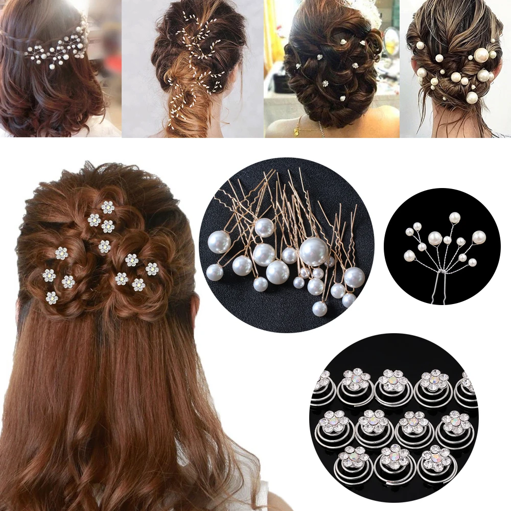 

Bridal Wedding Hair Pin Clear Crystal Rhinestone Flower Hair Clips Hair Ornaments Jewelry Barrettes Swirl Spiral Twist Hairpins