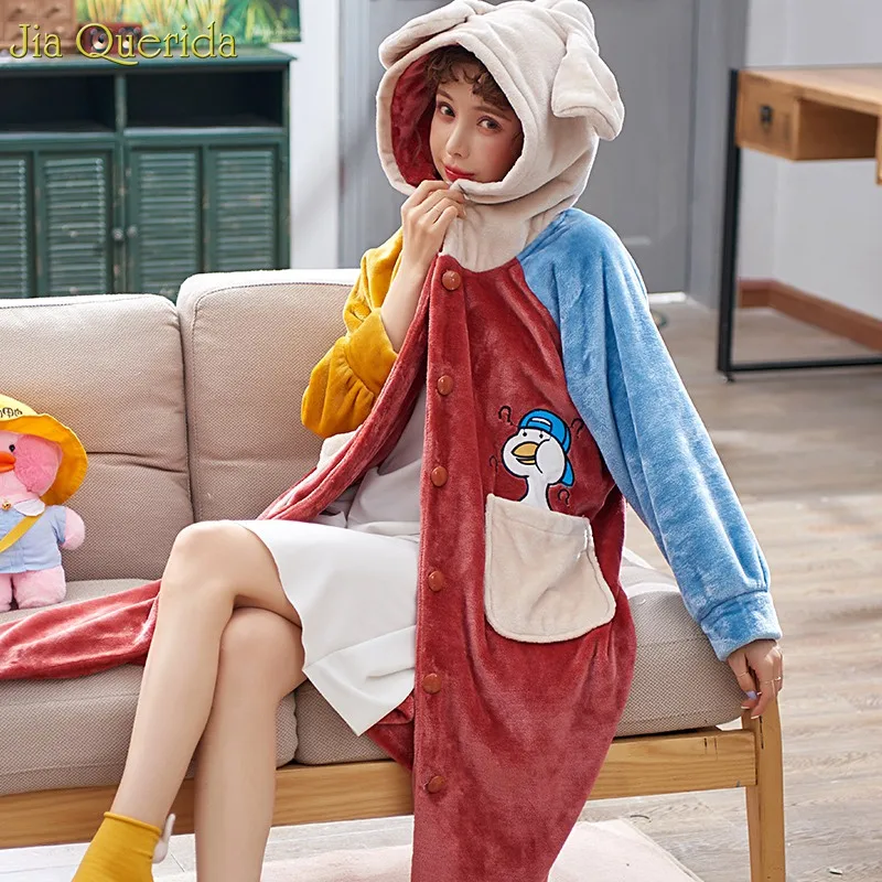 Каваи белье бархатный халат женский свободный размера плюс домашний милый с