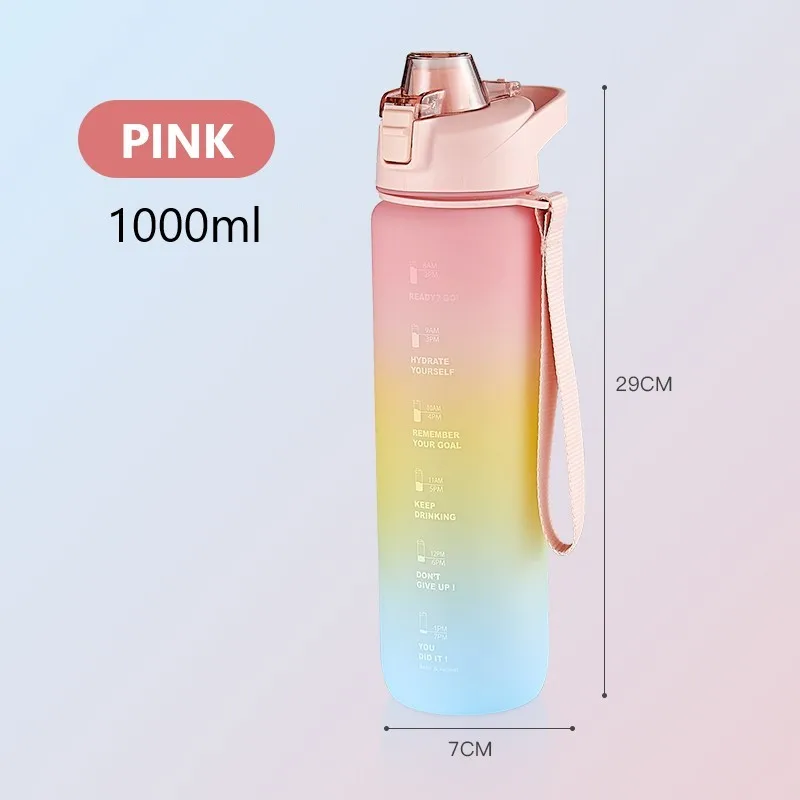 1 Liter Large Capacity Free Motivational With Time Marker Fitness Jugs Gradient Color Plastic Cups Outdoor Frosted Water Bottle | Дом и сад