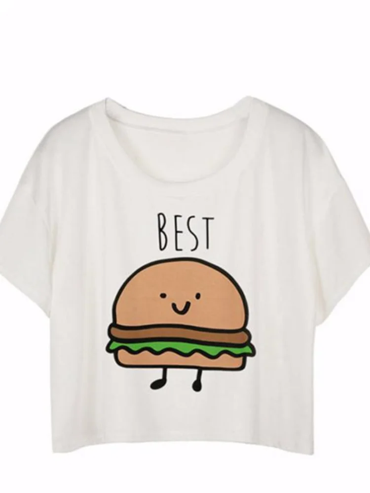 

Лето 2021, модная короткая футболка с круглым вырезом и милым принтом для девочек