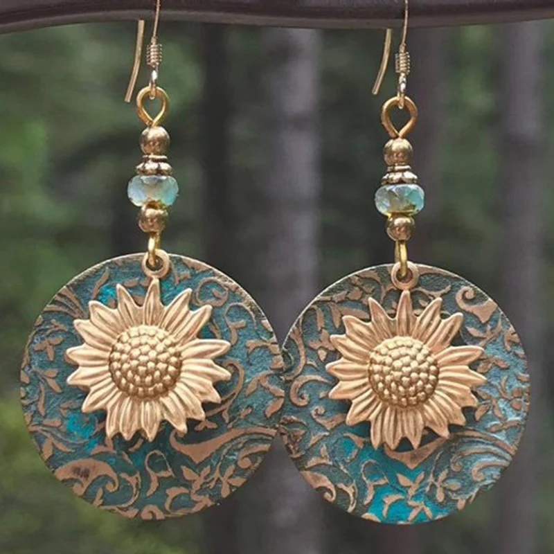 

New Ladies Fashion Creative Bohemia Sunflower Earring Engagement Wedding Drop Earrings Women Girl Jewelry Gifts Diameter 3.5cm