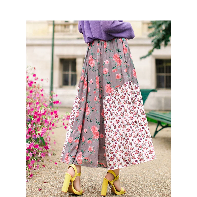 Женская винтажная трапециевидная юбка в стиле ретро свободная с цветочным