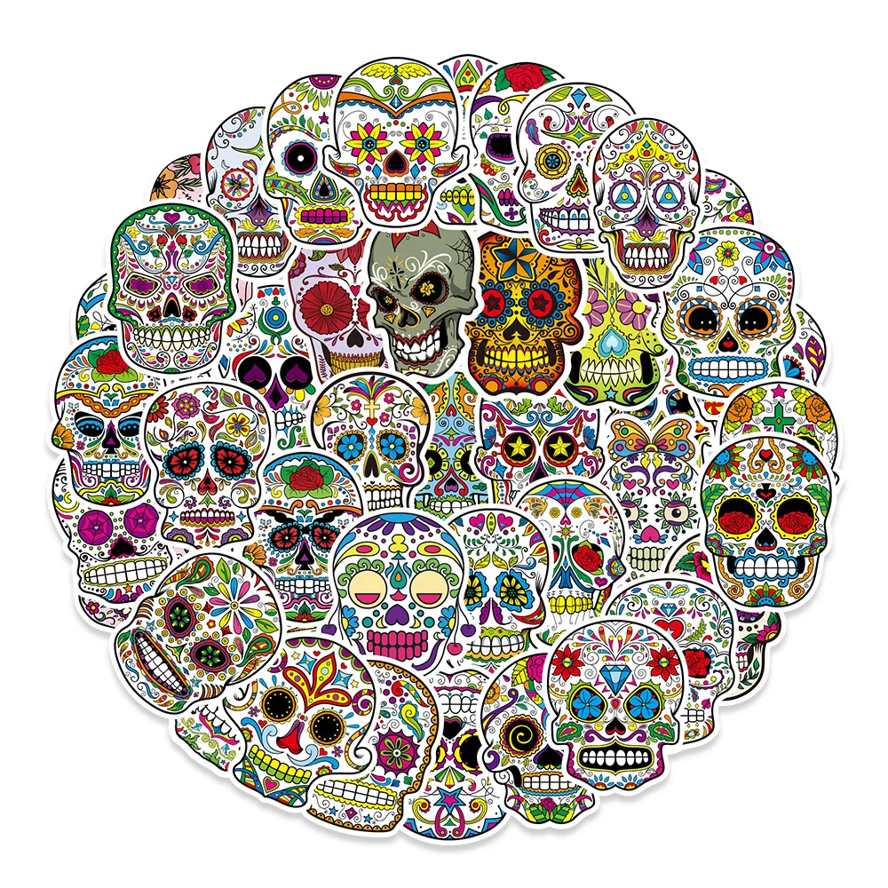 

10/30/50PCS Colorful Skull Cartoon Graffiti Waterproof Sticker Suitcase Notebook Refrigerator Skateboard WaterCupHelmetWholesale