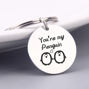 Silver Выгравированный You're Mmy penguin прекрасные цепочки для ключей Gifs для пар, брелоки для влюбленных, ювелирные изделия, модный держатель для ключей, брелок для ключей - Цвет: Silver
