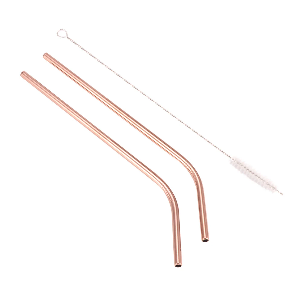 3 шт./компл. изогнутые нержавеющая сталь питьевые соломки из розового цвет