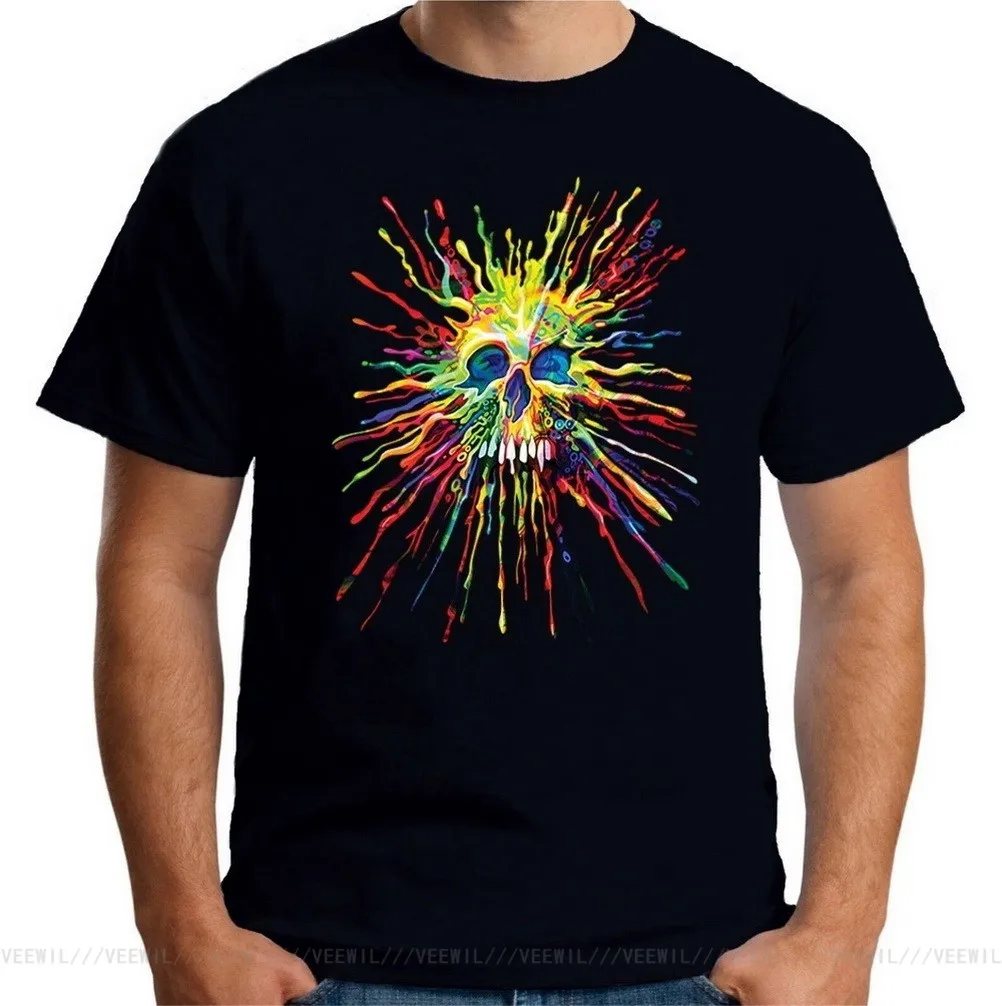 Velocitee Мужская футболка красочные восклицательный знак череп фестивальный рейв