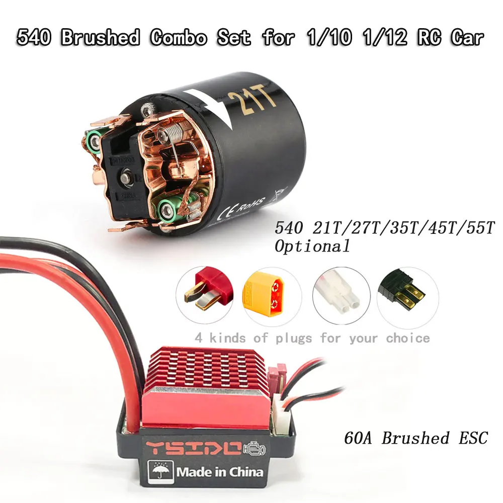 

540 21T 27T 35T 45T 55T Brushed Motor 60A ESC for 1/10 1/12 RC Crawler Axial SCX10 AX103007 90046 Traxxas TRX4 D90 MST