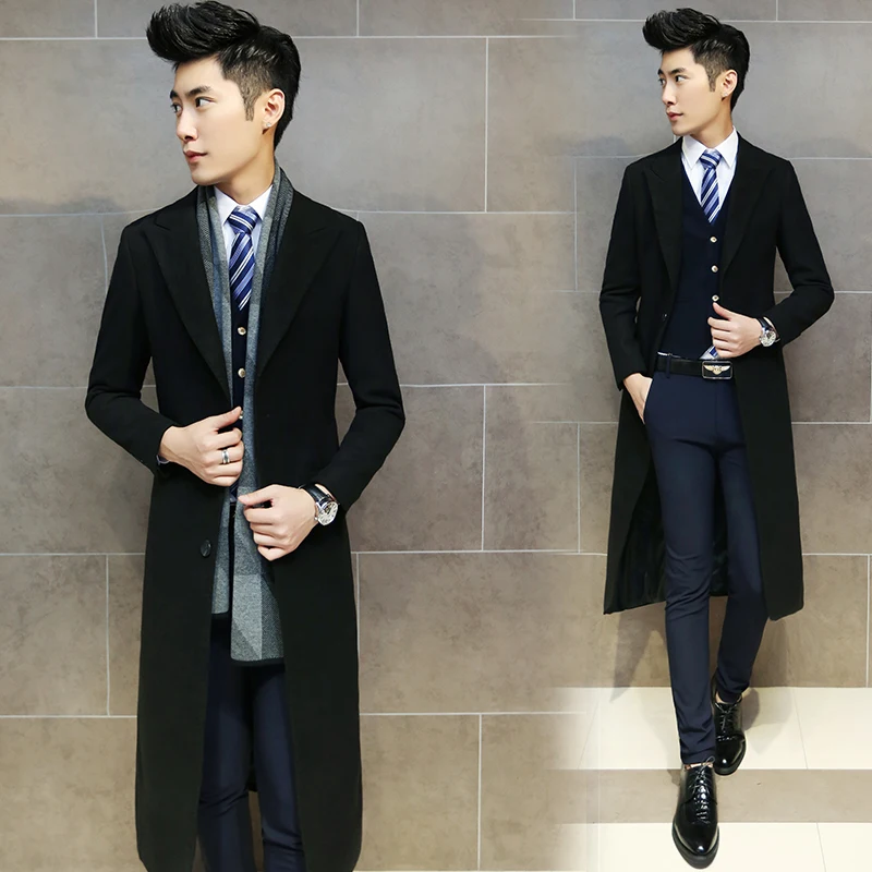 

Men's Trench Spring Autumn Business Coat Casual Cotton Solid Trench Fashion Men's Slim Coat British long Trench