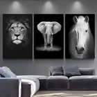 Картина на холсте в скандинавском стиле с животными, львом, слоном, оленем, зеброй, плакаты и черно-белые принты, настенные картины для украшения гостиной