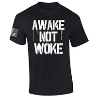 awake not woke conservative republican patriotic mens short sleeve t shirt graphic tee