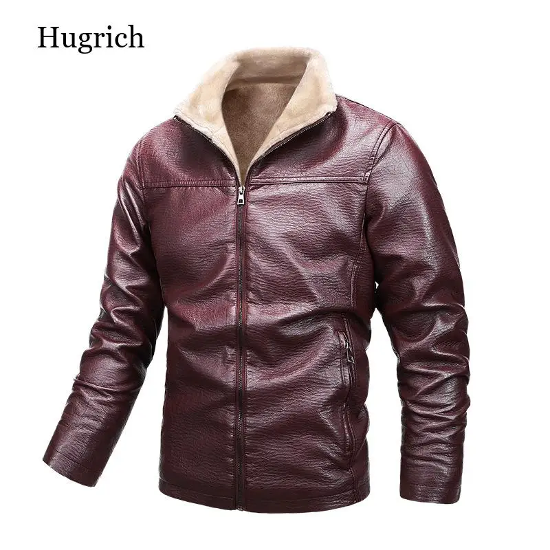 

New 2021 Thick Motorcycle Leather Jacket Men Solid Color Casual Pu Warm Men's Jacket Winter Fashion Zipper Mens Jacket