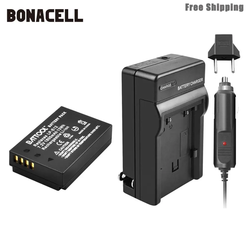 Bonacell 1800 мАч LP-E12 LPE12 LP E12 Аккумулятор для камеры+ зарядное устройство для Canon EOS M10 Kiss X7 Rebel SL1 EOS 100D аккумулятор DSLR L50 - Цвет: 1XBattery Charger
