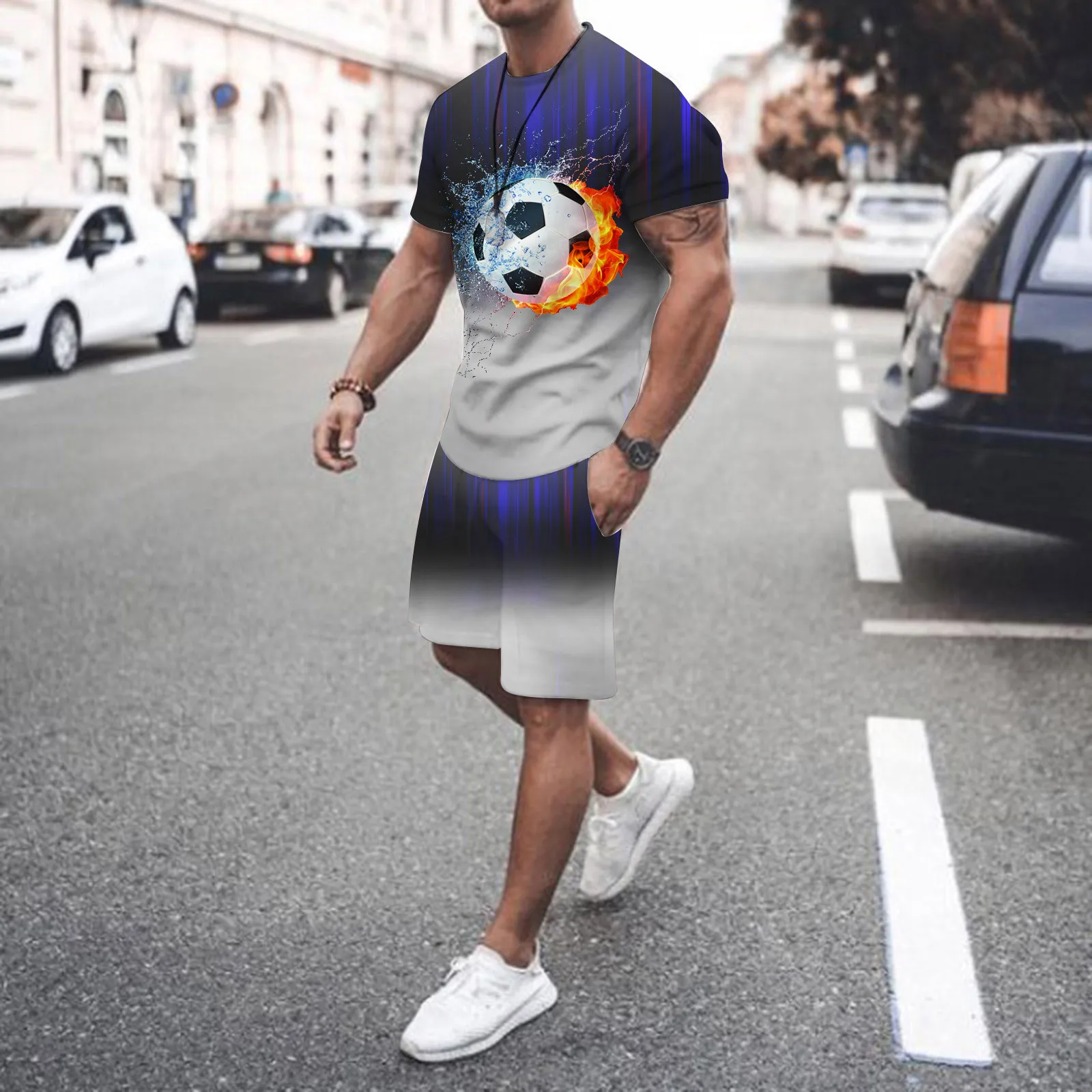 Костюм мужской с коротким рукавом и шортами круглым вырезом|Мужские спортивные