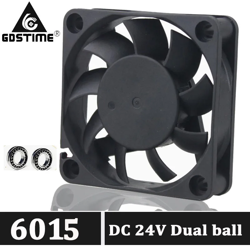 2Pcs Gdstime Brushless DC Cooler Fan 24V 60mm 60x60x15mm 6015 6cm Ball Bearing 2Pin For Computer PC CPU Case Cooling 10pcs gdstime dc cooling fan ventilator 6cm 60mm 6015 60 x 60 x 15mm 12v 2pin