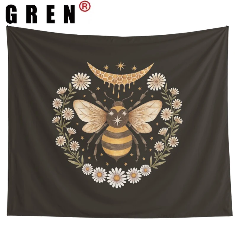 

GREN Bee Floral Daisy Drom Tapestry Wall Hanging Covering Rugs Background Cloth Beach Mat Blanket Art Bedroom Living Home Decor