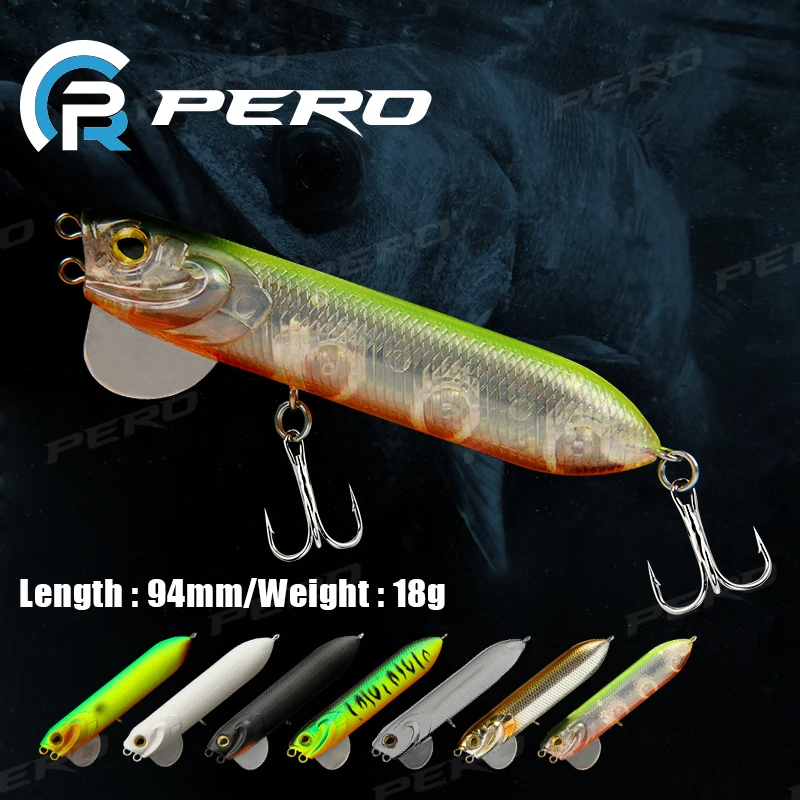 

PERO 94mm 18g Popper Surface Minnow Floating Fishing Lure Topwater Stick Poppers Wobbler Artificial Hard Bait for Pike Bass Carp