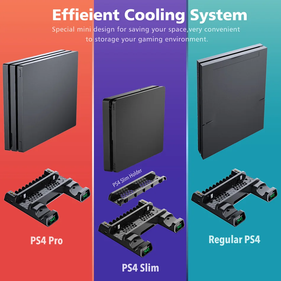 

For PS4 Pro Slim PS4 Console Vertical Cooling Stand Charging Base 2Cooler for ps4 Controle 10Game Storage for Sony Play station4