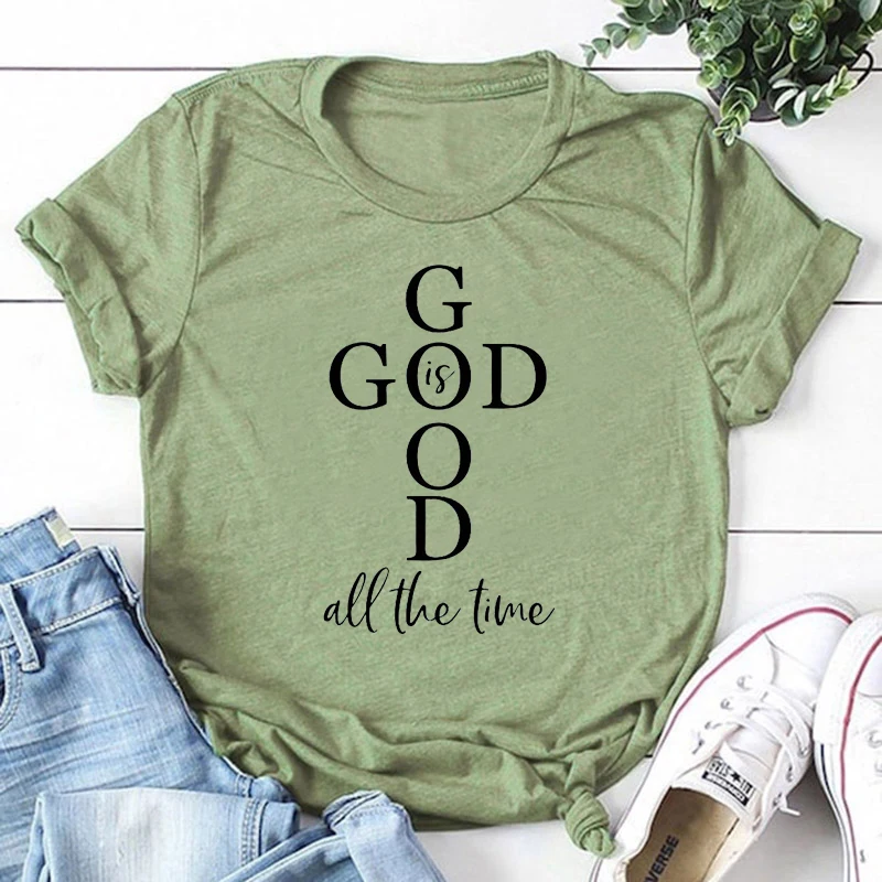 Женская хлопковая футболка с надписью God Is Good All The Time | одежда