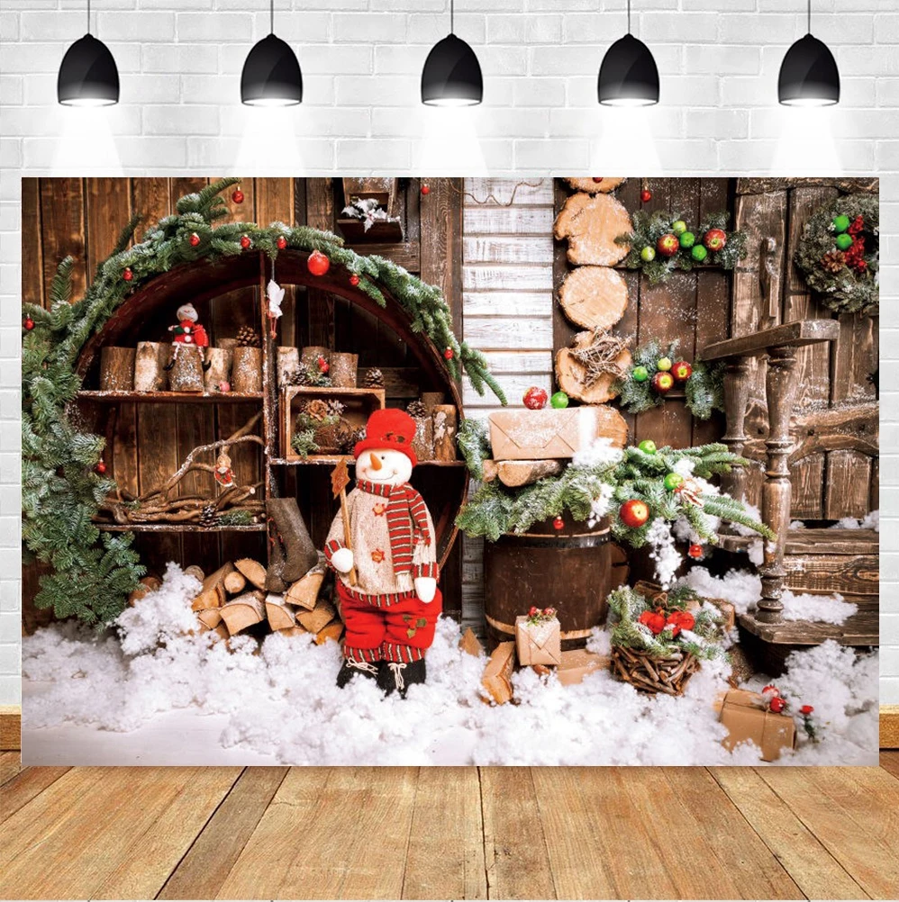 

Yeele Christmas Winter Snowman Baby Portrait Backdrop Vintage Rustic Wood Wall XmasBackground Photography Photo Studio Photocall